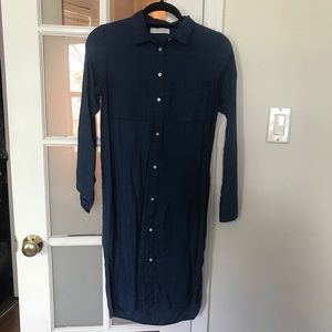 Everlane Navy Linen Button Down Shirt Dress